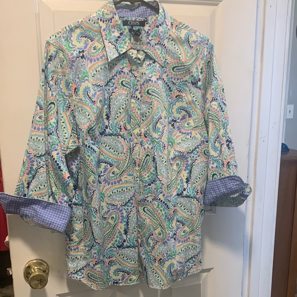 Chaps Women's Paisley Blouse - Blue and Green